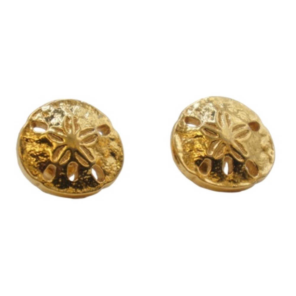 Vintage Monet Gold Plated Ocean Sand Dollar Stud Earrings